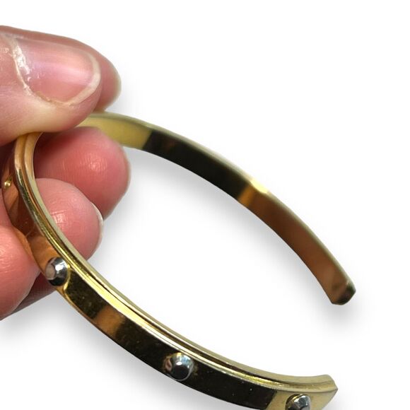 Michael Kors Womens Cuff Bangle Bracelet Heritage Astor Studded Open Gold Steel - Picture 7 of 9